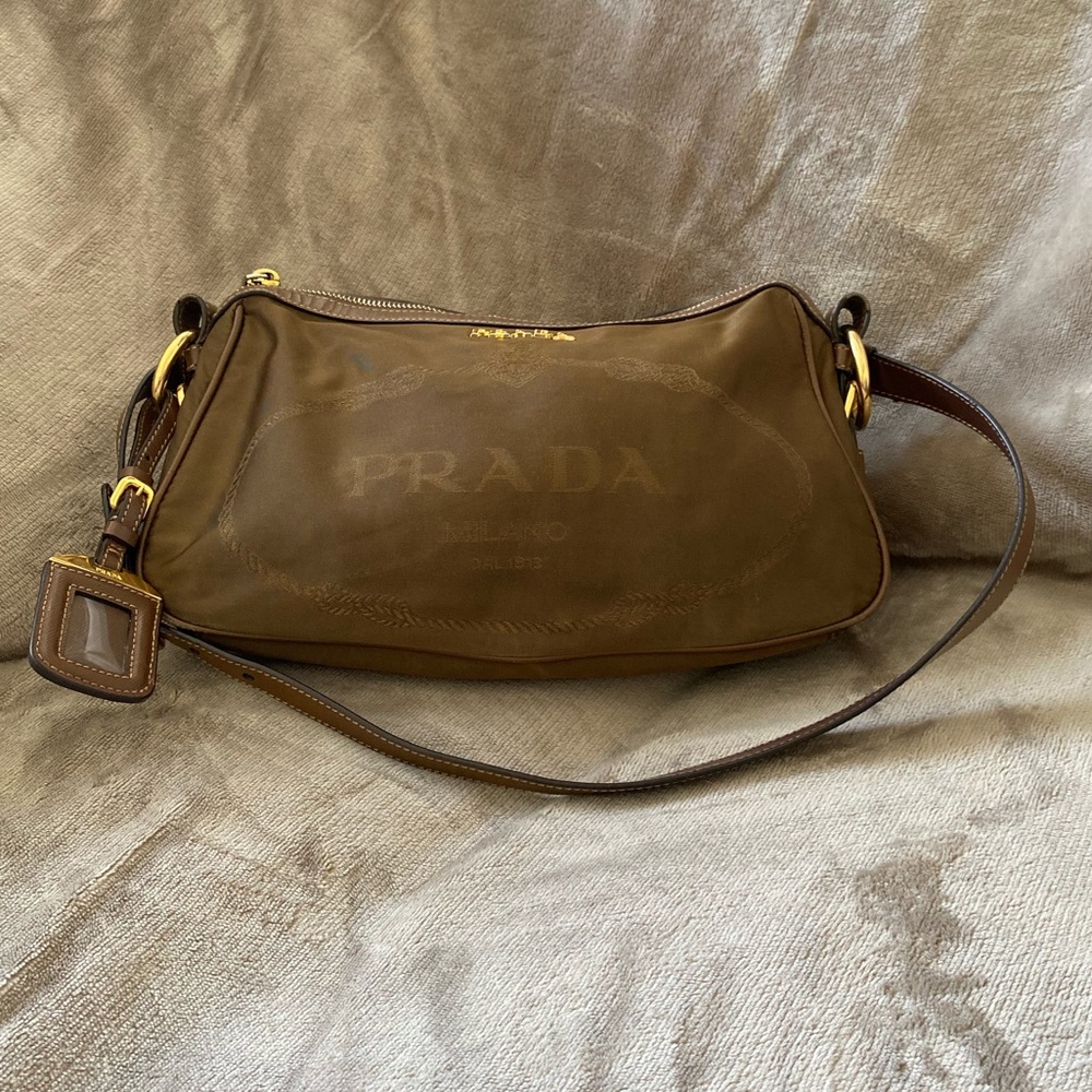 Prada Green Nylon Jacquard Shoulder Bag